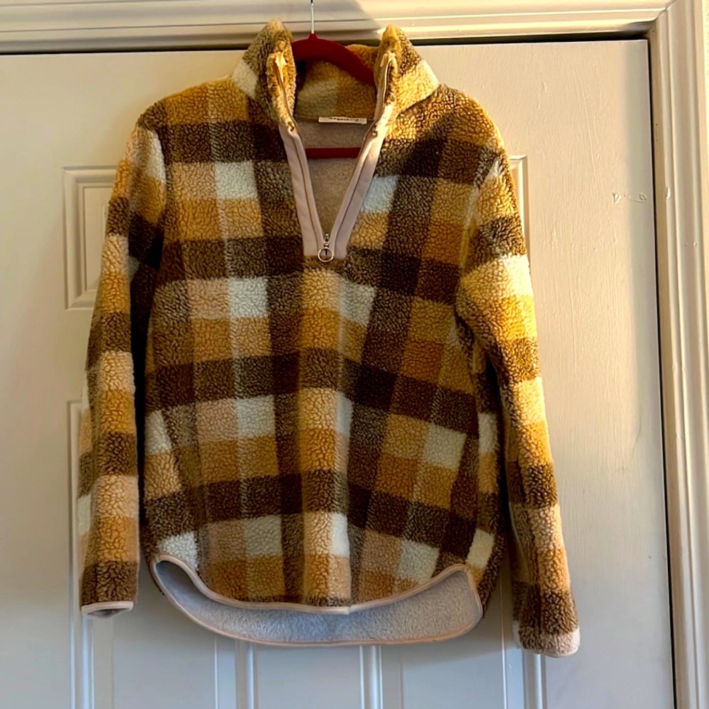 Sherpa plaid yellow and brown and white